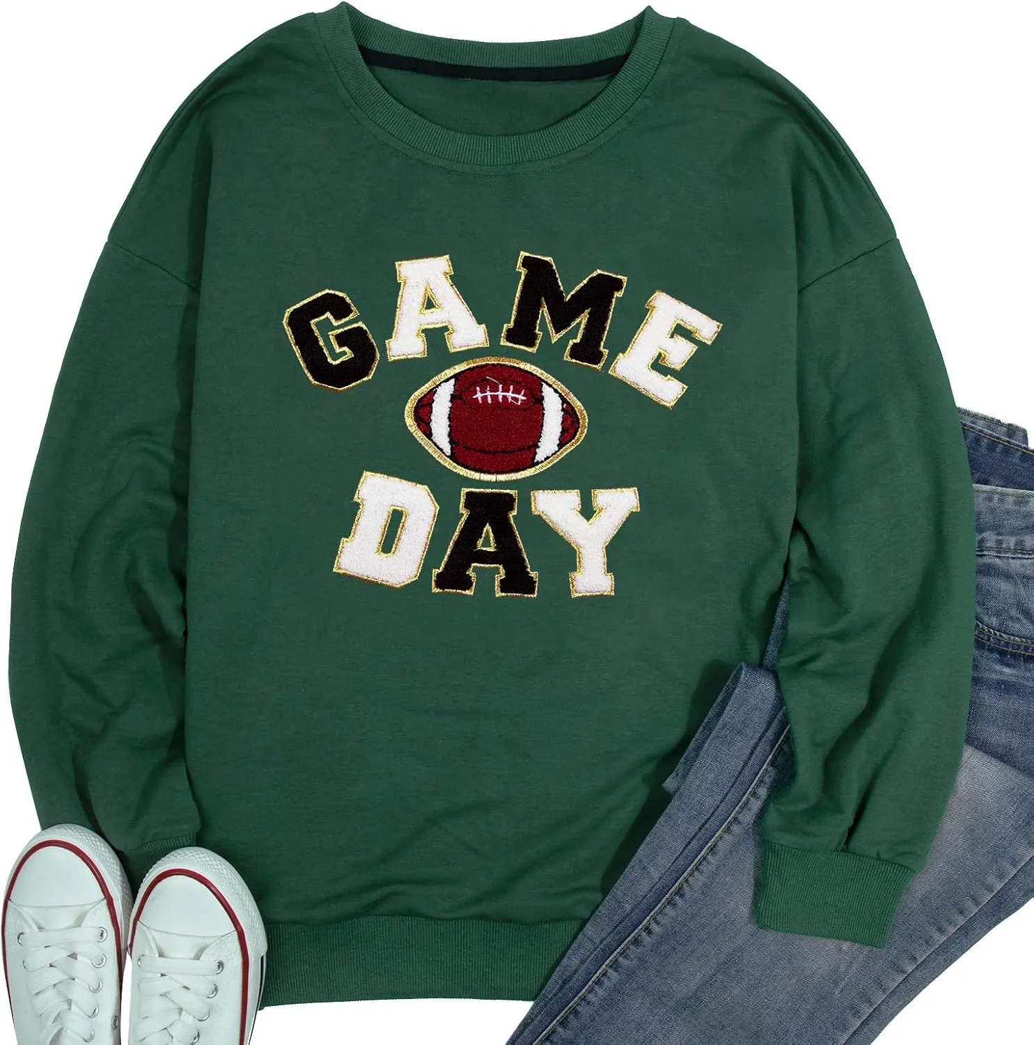 FLOYU Women Sunday Funday Sweatshirt Cute Football Graphic Pullover Game Day Weekend Tops Casual Football Season Shirt