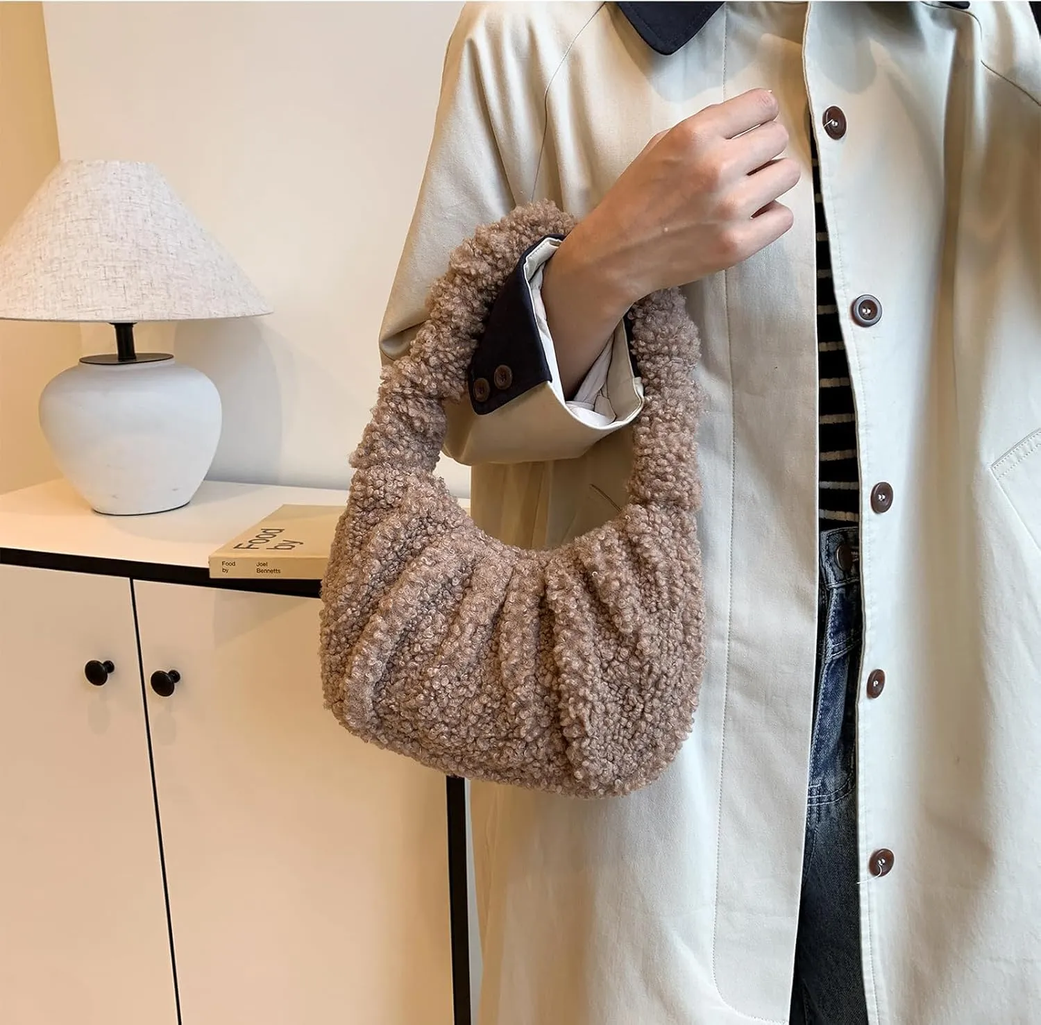 Fluffy Tote Bag, Fuzzy Purses for Women Faux Fur Bag Lambswool Y2k Purse Furry Bag