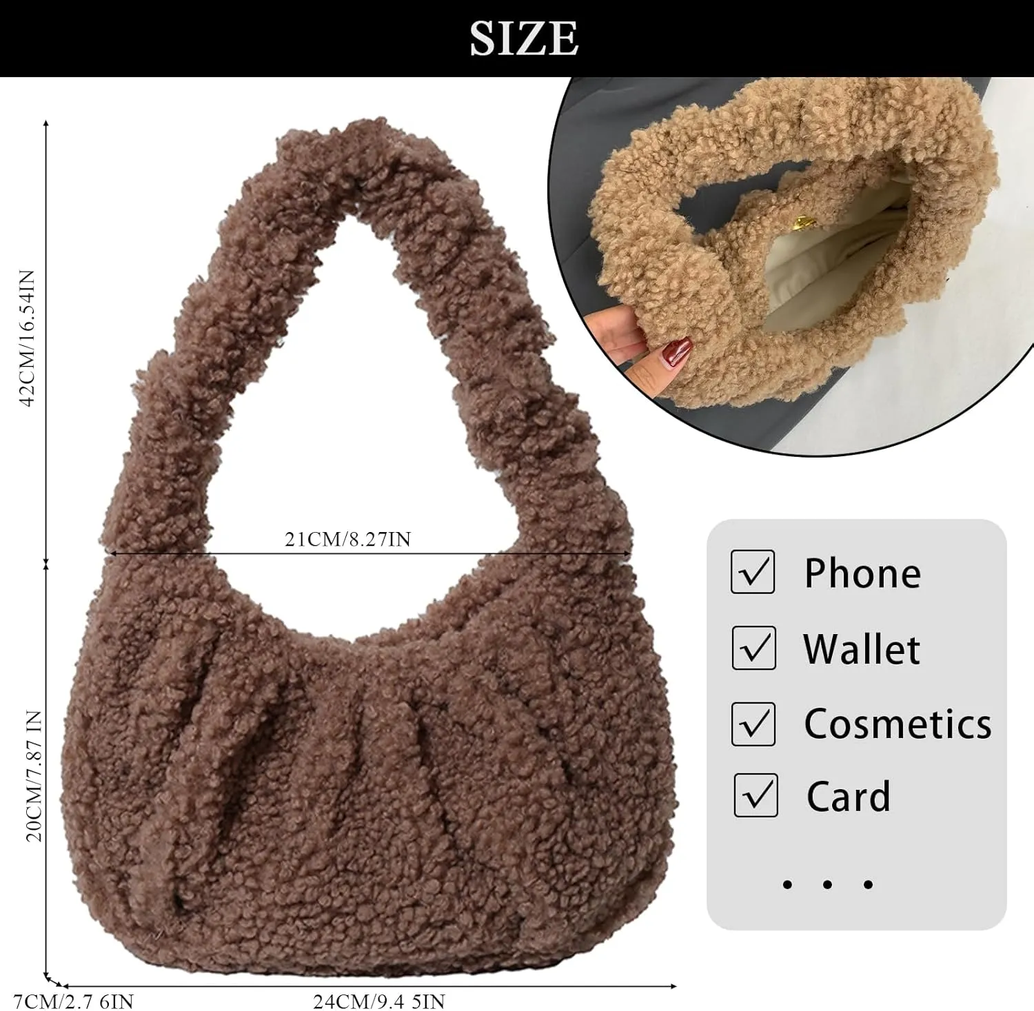 Fluffy Tote Bag, Fuzzy Purses for Women Faux Fur Bag Lambswool Y2k Purse Furry Bag