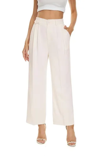 FUNYYZO Women's Loose Pleated Front Long Pants Wide Leg Trousers Solid Causal Dressy