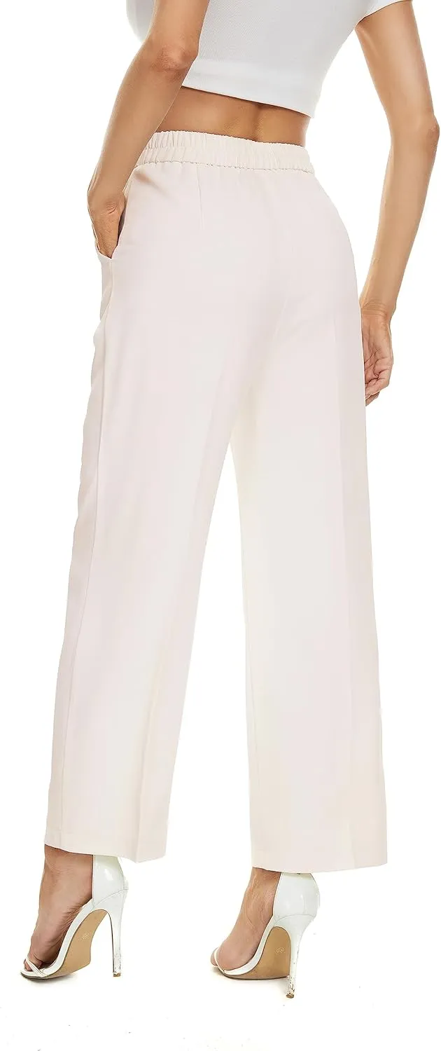 FUNYYZO Women's Loose Pleated Front Long Pants Wide Leg Trousers Solid Causal Dressy