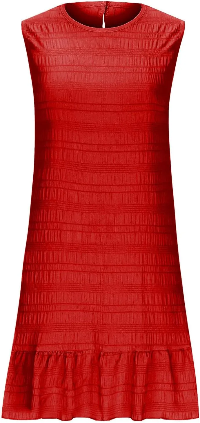 FZYLQY Summer Dresses for Womens Sleeveless Ruffle Hem Tank Dress 2025 Trendy Pleated Mini Dresses Comfy Loose Fit Sundress