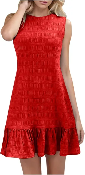 FZYLQY Summer Dresses for Womens Sleeveless Ruffle Hem Tank Dress 2025 Trendy Pleated Mini Dresses Comfy Loose Fit Sundress