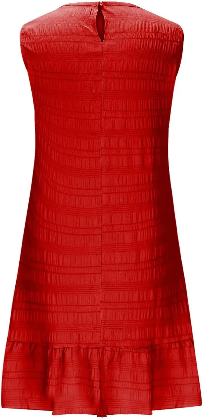 FZYLQY Summer Dresses for Womens Sleeveless Ruffle Hem Tank Dress 2025 Trendy Pleated Mini Dresses Comfy Loose Fit Sundress