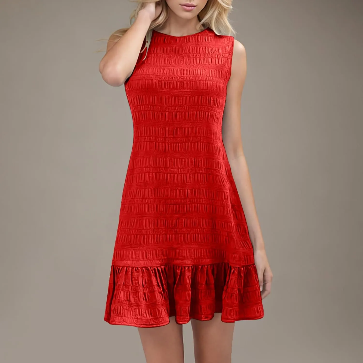 FZYLQY Summer Dresses for Womens Sleeveless Ruffle Hem Tank Dress 2025 Trendy Pleated Mini Dresses Comfy Loose Fit Sundress