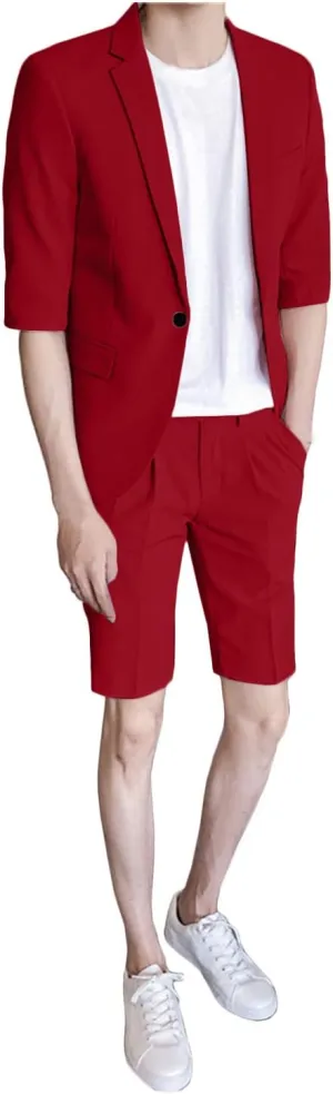 GATMSTZ Men Notch Lapel Summer Suits One Button Half Sleeves Blazer Short Pants