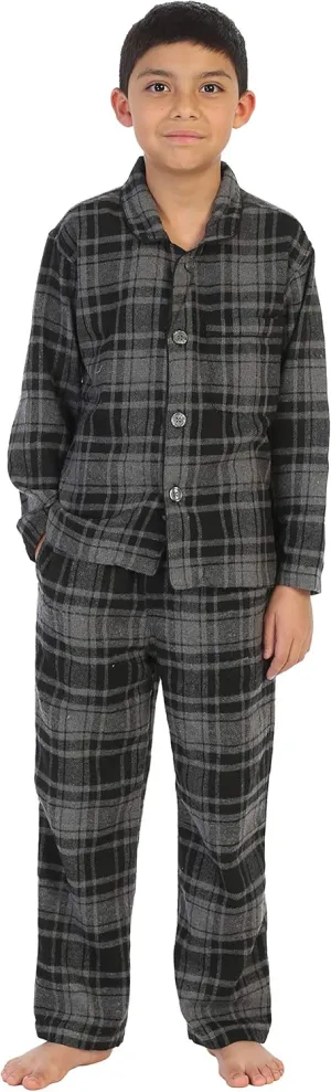 Gioberti Boys Yarn-Dye Brushed 2 Piece Flannel Lounge & Pajama Set with Elastic Waist Pants