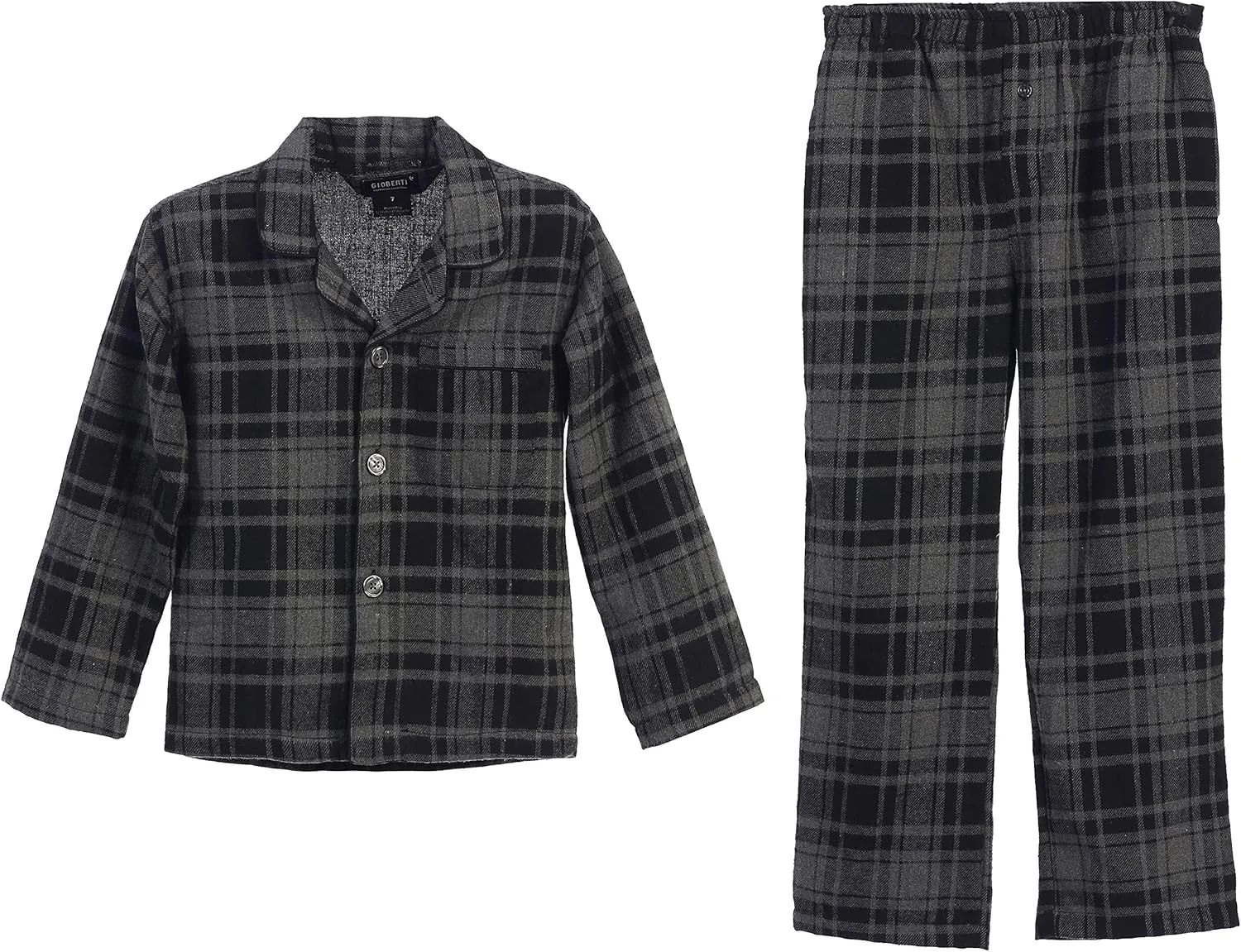 Gioberti Boys Yarn-Dye Brushed 2 Piece Flannel Lounge & Pajama Set with Elastic Waist Pants