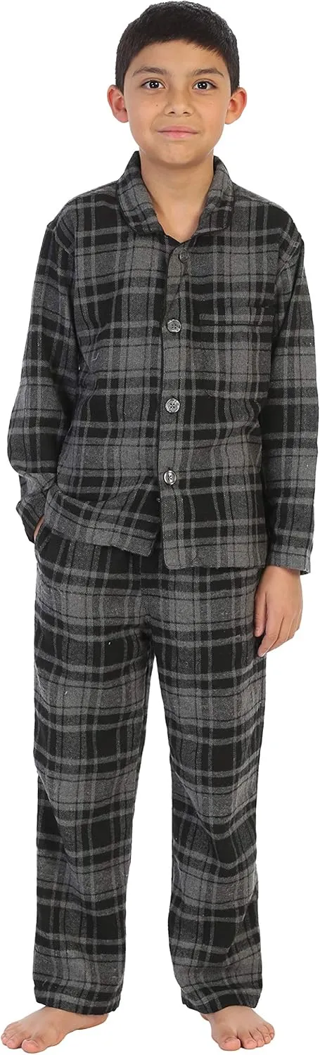 Gioberti Boys Yarn-Dye Brushed 2 Piece Flannel Lounge & Pajama Set with Elastic Waist Pants