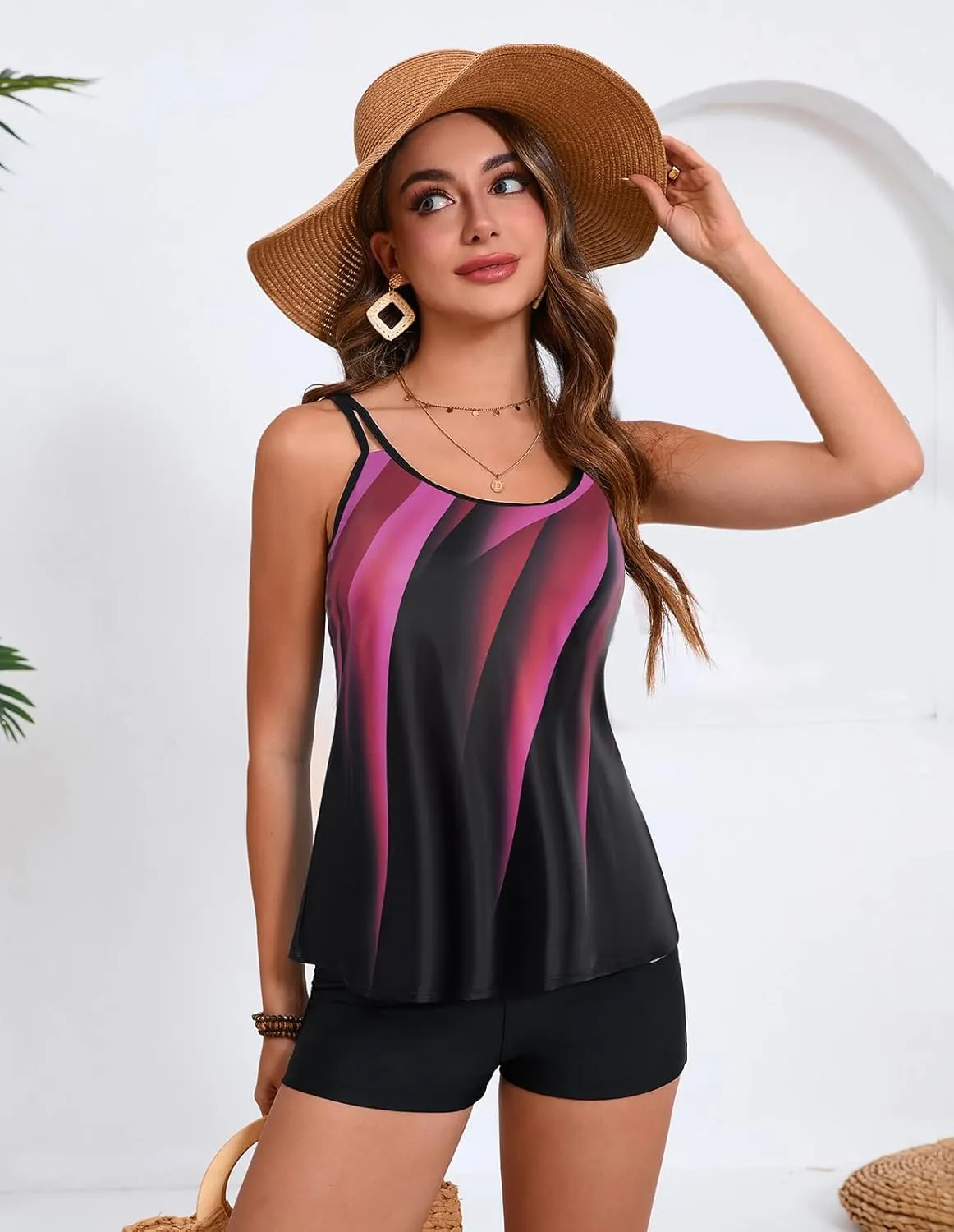 Hanna Nikole Womens Plus Size Tankini Swimsuit Two Piece Bathing Suits Flowy Swim Tops with Boy Shorts