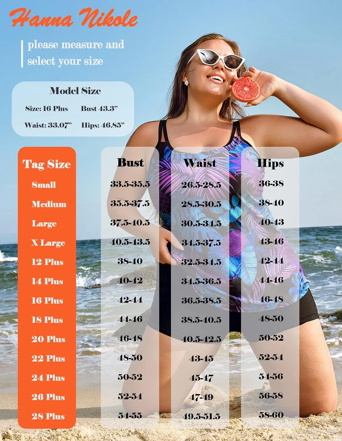 Hanna Nikole Womens Plus Size Tankini Swimsuit Two Piece Bathing Suits Flowy Swim Tops with Boy Shorts