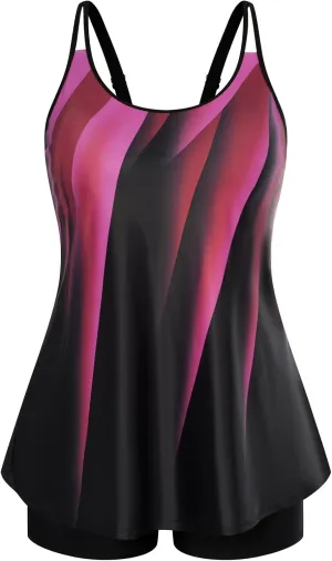 Hanna Nikole Womens Plus Size Tankini Swimsuit Two Piece Bathing Suits Flowy Swim Tops with Boy Shorts