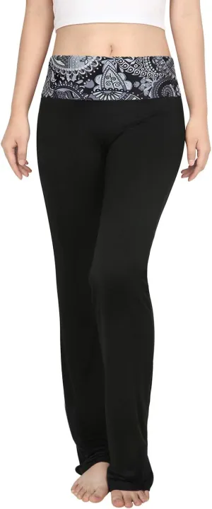 HDE Women's Color Block Fold Over Waist Yoga Pants Flare Leg Workout Leggings