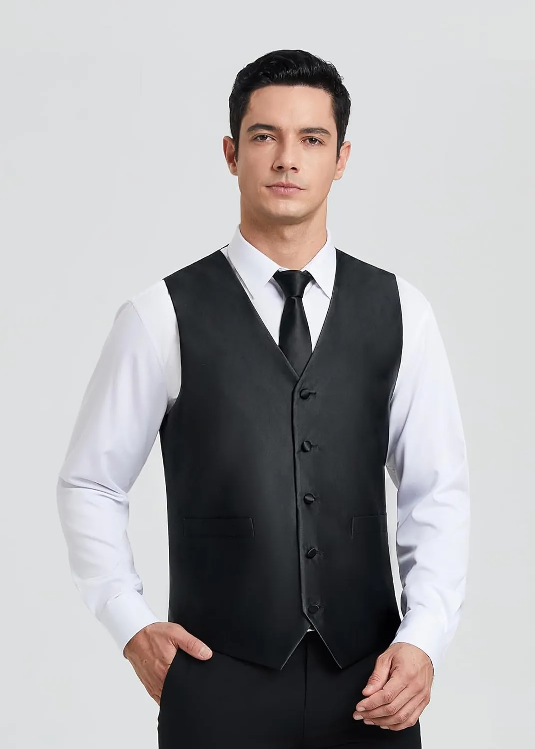 HISDERN 3PC Men's Paisley Floral Jacquard Suit Vest & Necktie and Pocket Square Formal Waistcoat for Tuxedo Wedding Party