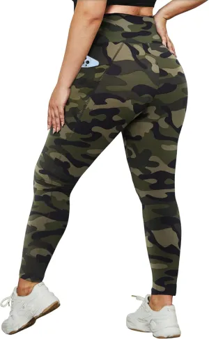 HLTPRO Plus Size Leggings with Pockets for Women - Black Yoga High Waist Tummy Control Pants for Workout