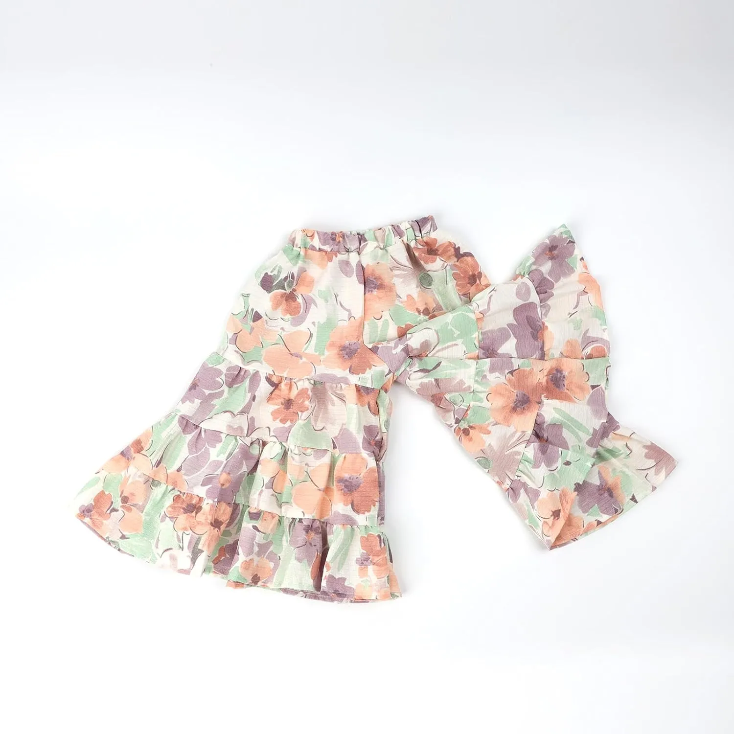HOOLCHEAN Toddler Little Girls Wide Leg Seersucker Floral Pants Loose Fit Large Hem