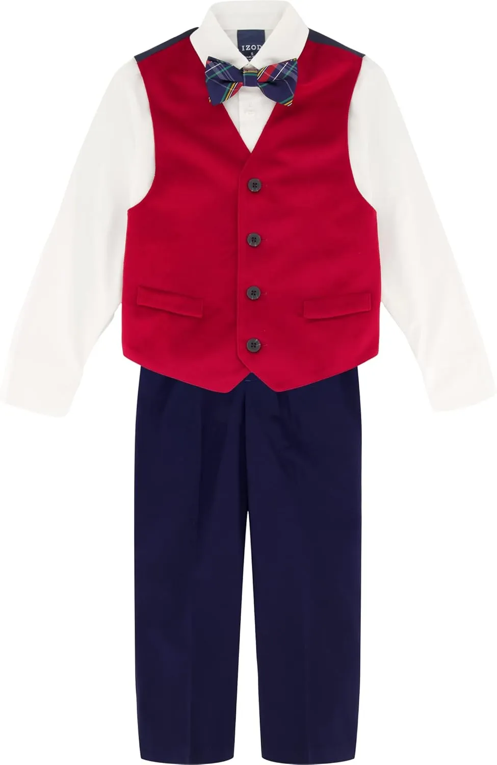 IZOD Boys' 4-Piece Set with Collared Dress Shirt, Tie, Vest, and Pants