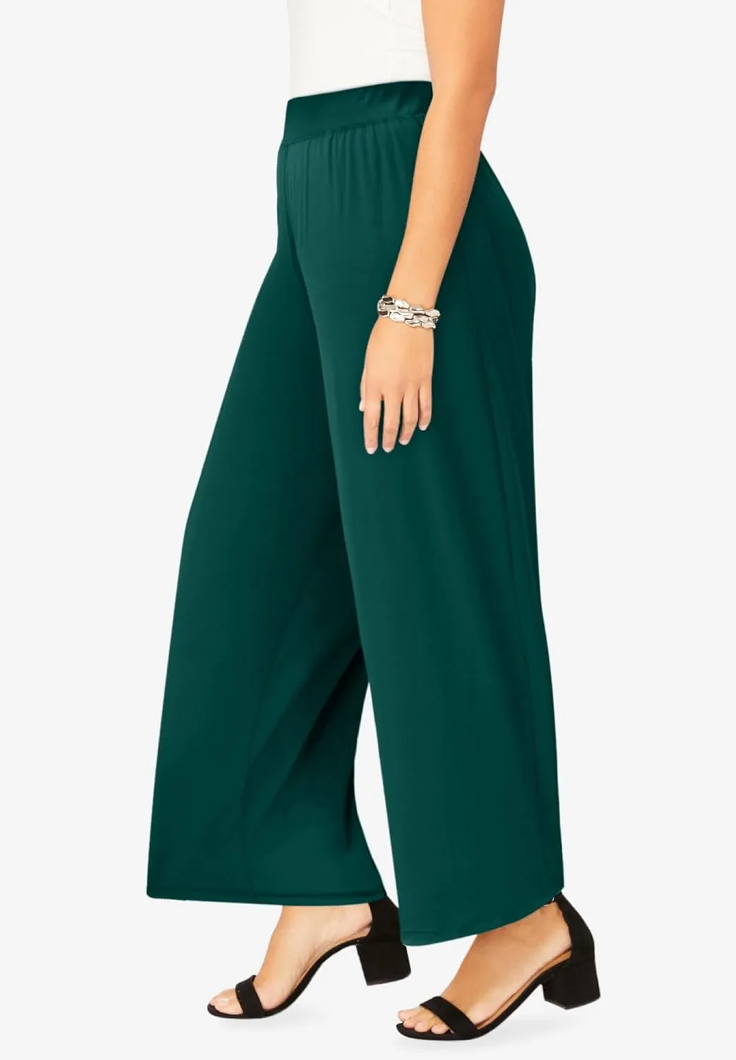 Jessica London Women's Plus Size Knit Palazzo Pant Wide Leg Stretch Dress Pants