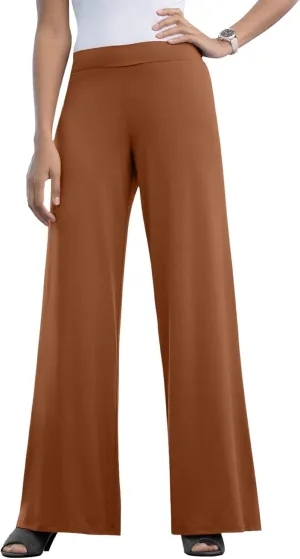 Jessica London Women's Plus Size Knit Palazzo Pant Wide Leg Stretch Dress Pants