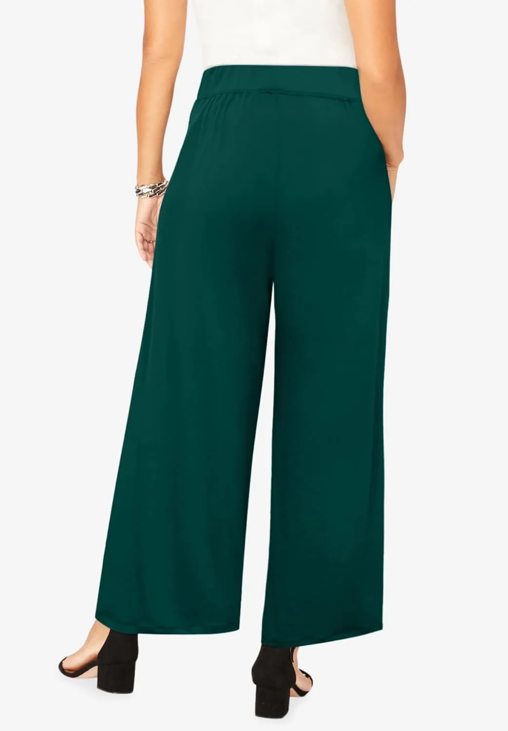 Jessica London Women's Plus Size Knit Palazzo Pant Wide Leg Stretch Dress Pants