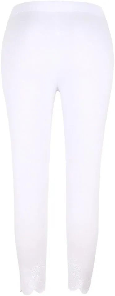 JOFOW Womens Leggings Solid Basic Lace Cuff High Waist Stretch Long Yoga Pants