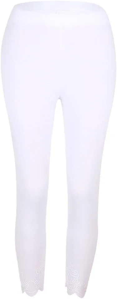 JOFOW Womens Leggings Solid Basic Lace Cuff High Waist Stretch Long Yoga Pants