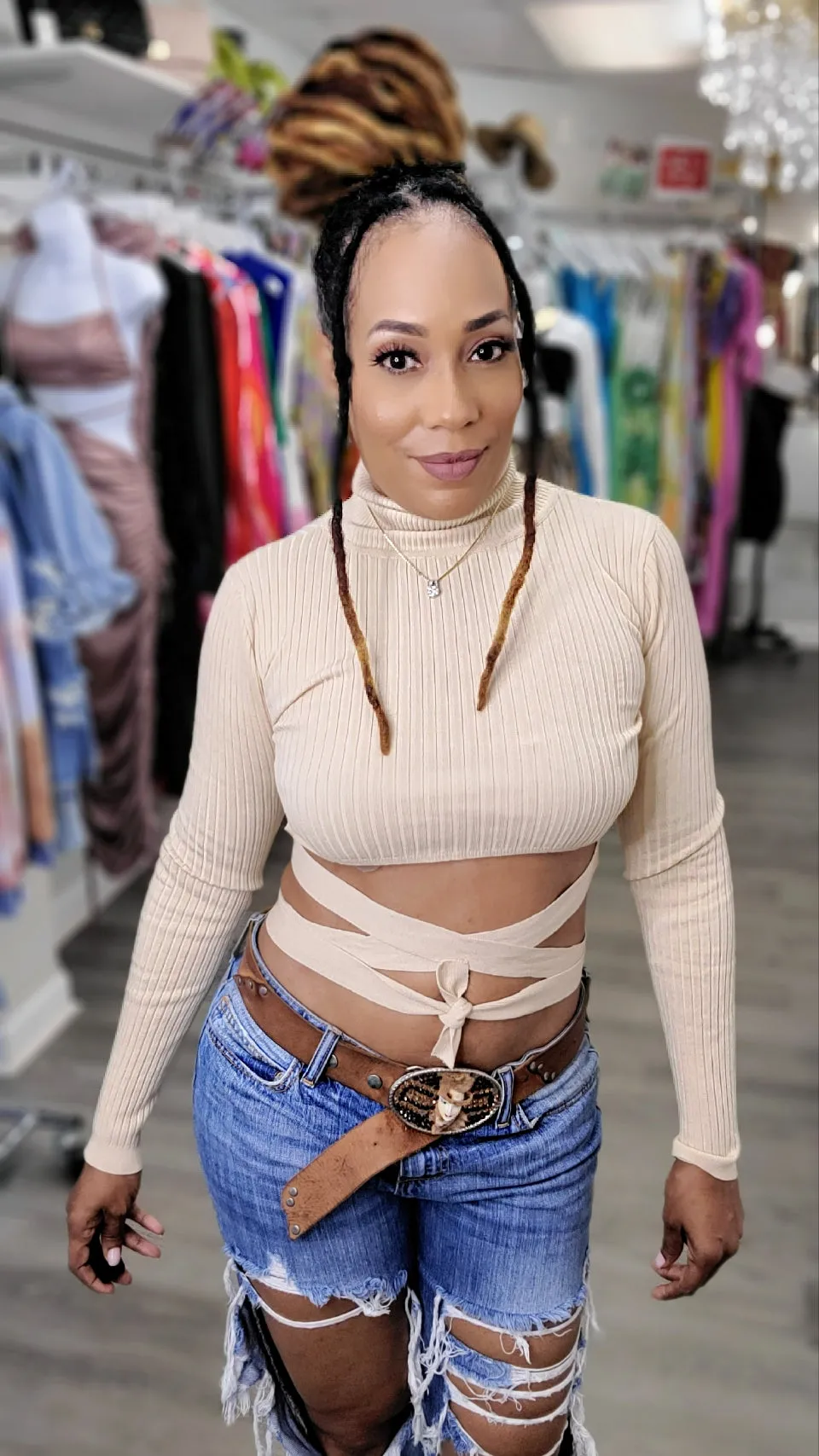 Josephine Turtleneck Crop Top | Taupe