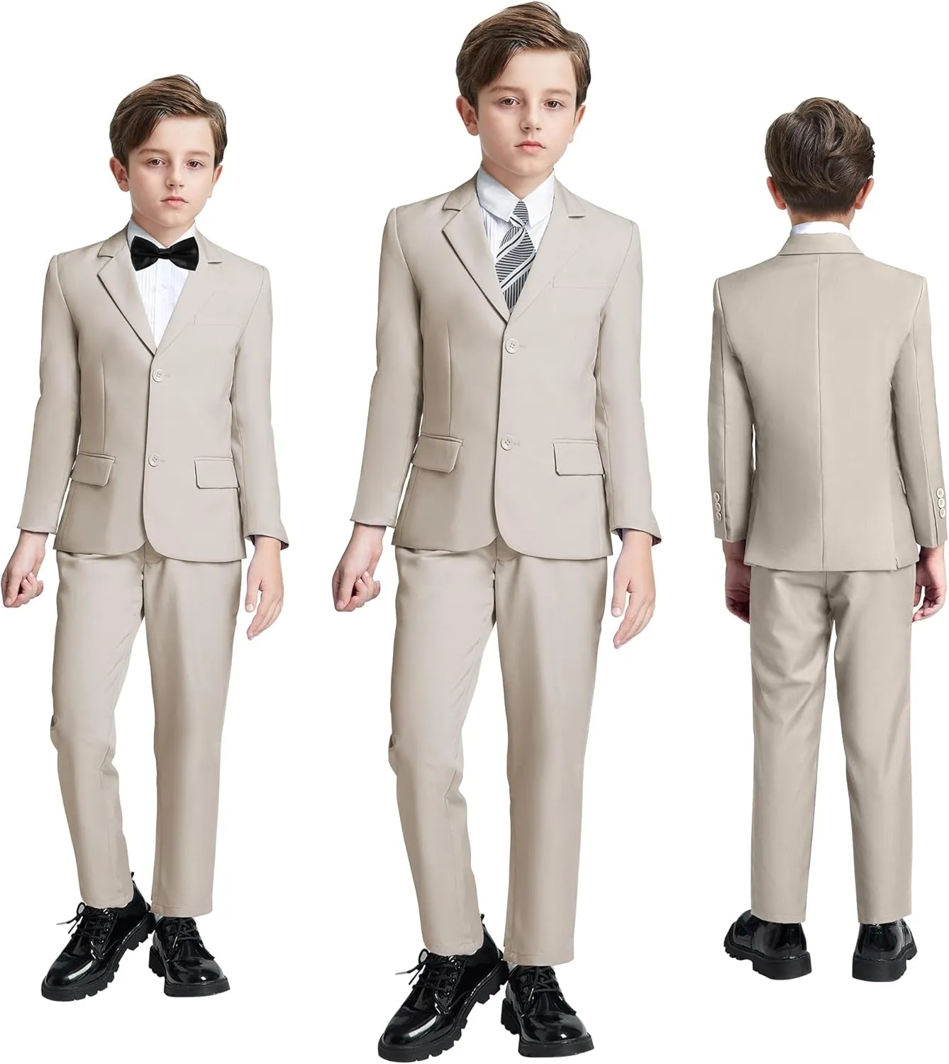 JPF Boys Formal Suits Slim Fit 5 Piece Kids Suit Jacket Pants Set with Dress Shirt and Tie for Wedding Prom