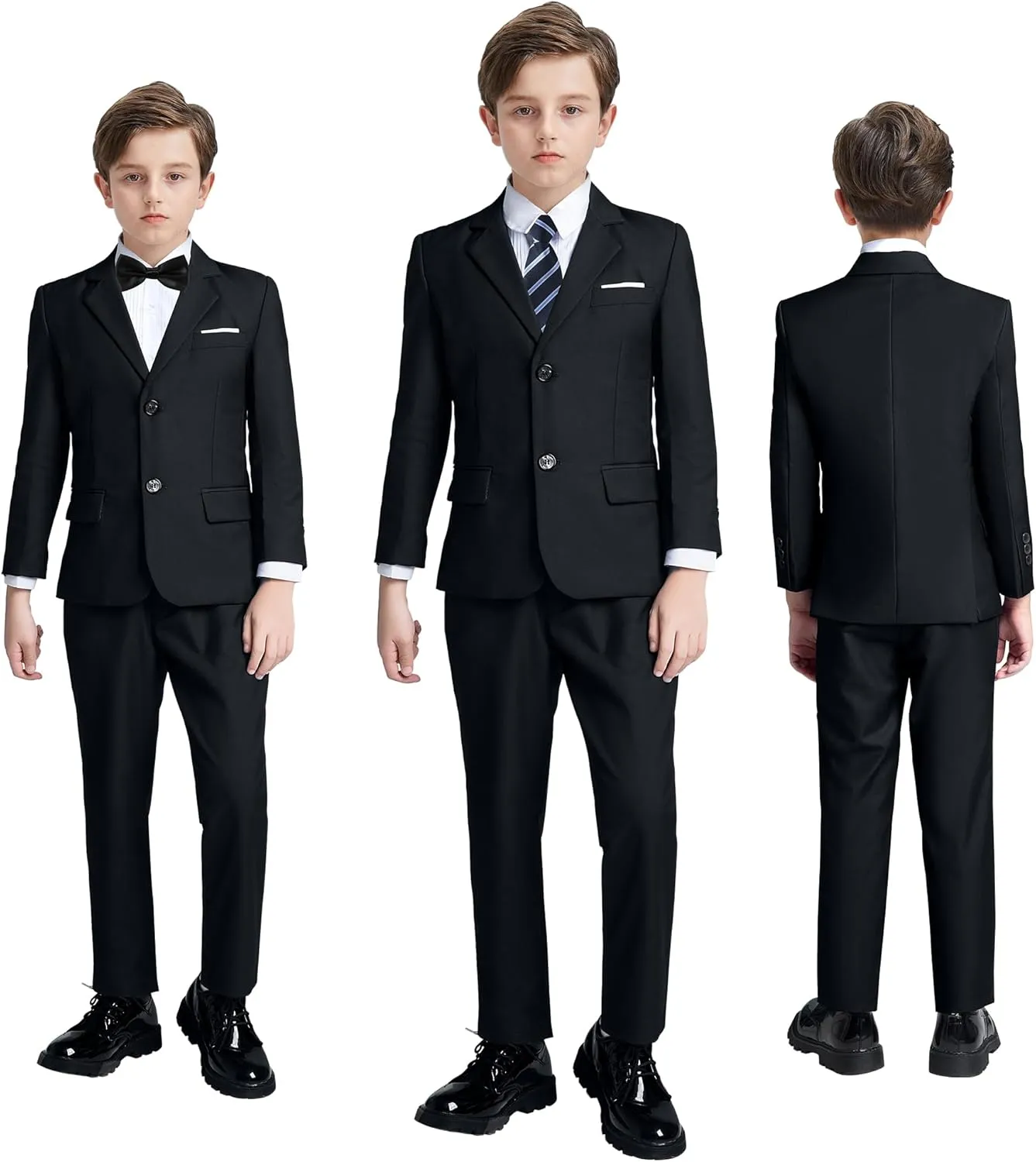JPF Boys Formal Suits Slim Fit 5 Piece Kids Suit Jacket Pants Set with Dress Shirt and Tie for Wedding Prom