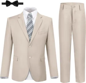JPF Boys Formal Suits Slim Fit 5 Piece Kids Suit Jacket Pants Set with Dress Shirt and Tie for Wedding Prom