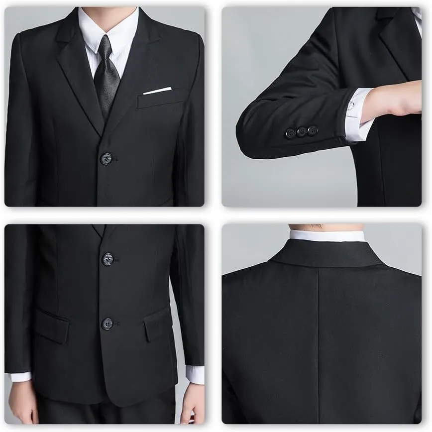 JPF Boys Formal Suits Slim Fit 5 Piece Kids Suit Jacket Pants Set with Dress Shirt and Tie for Wedding Prom