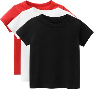 Kids Boys 3 Pack T-Shirt Cotton Tee Short Sleeve Crewneck Top Undershirts 1-8 Years