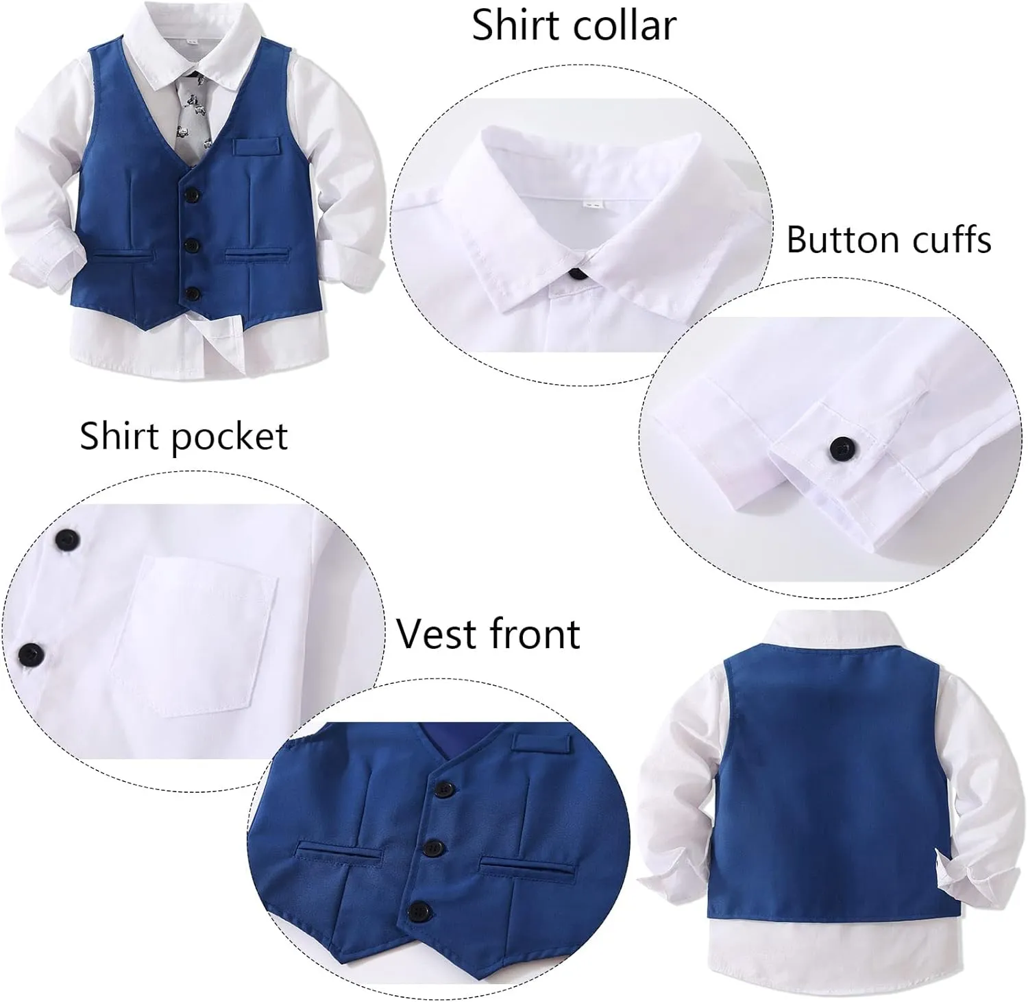 Kimocat Boys' 4-Piece Formal Suit Set Dress Shirt Vest Pants and Tie Wedding Birthday Party Suit