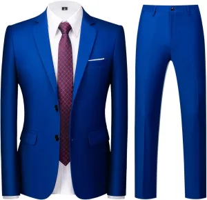 KUDORO Mens Suits Slim Fit 2 Piece Formal Two Button Single Breasted Tuxedo for Men Wedding Casual Business Jacket Pants