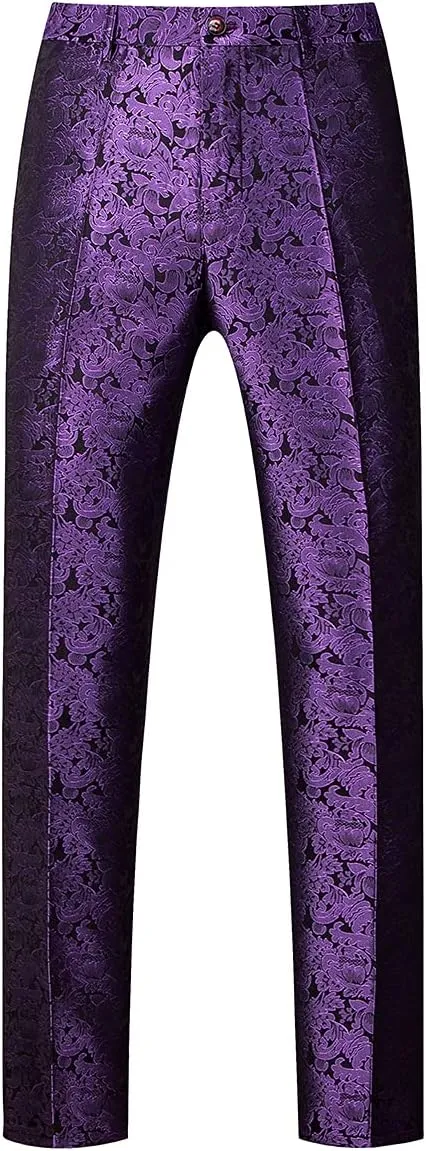 KUDORO Mens Suits Slim Fit 3 Piece Tuxedo Suit Set for Prom Wedding Party Paisley Jacket Vest Pants Homecoming Outfit