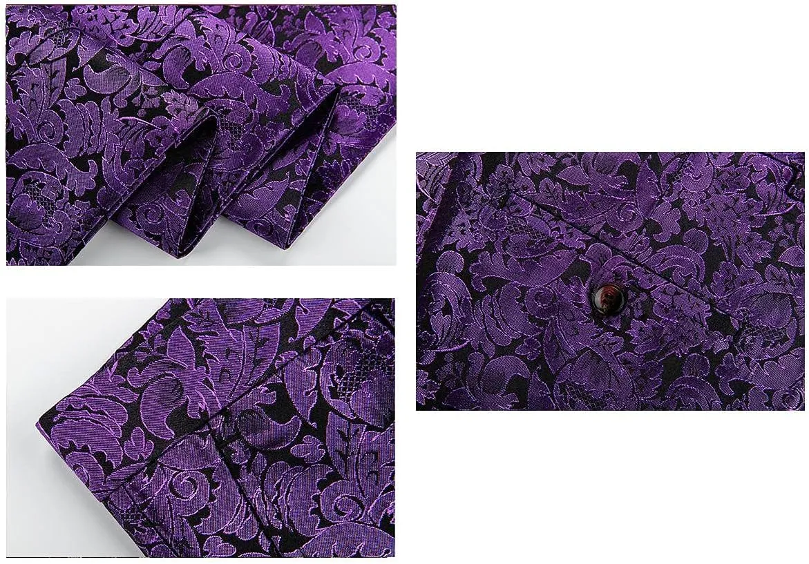 KUDORO Mens Suits Slim Fit 3 Piece Tuxedo Suit Set for Prom Wedding Party Paisley Jacket Vest Pants Homecoming Outfit
