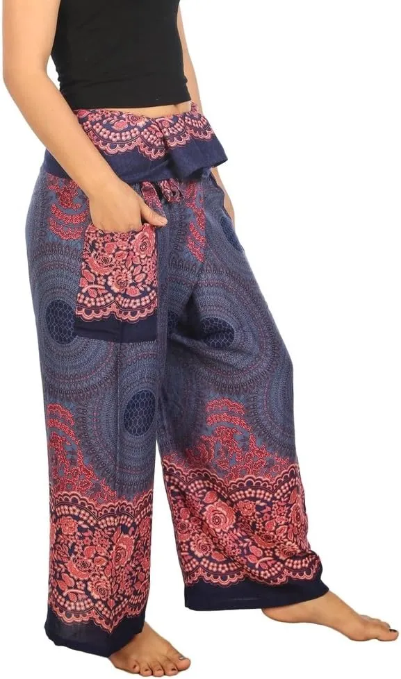 Lannaclothesdesign Women's Thai Fisherman Pants Yoga Trousers Wide Legs Pants