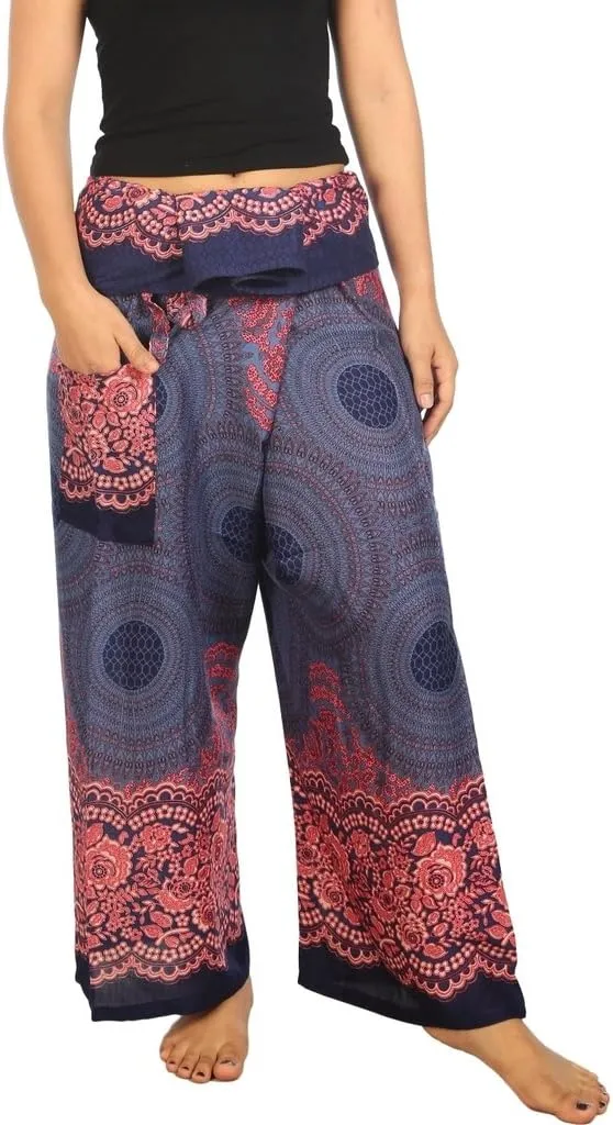 Lannaclothesdesign Women's Thai Fisherman Pants Yoga Trousers Wide Legs Pants