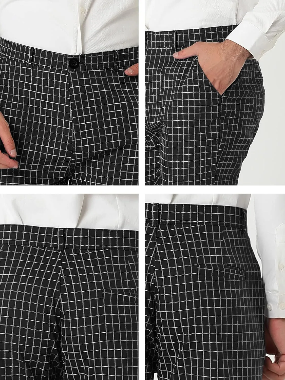 Lars Amadeus Men's Business Pants Checked Printed Slim Fit Flat Front Plaid Dress Trousers