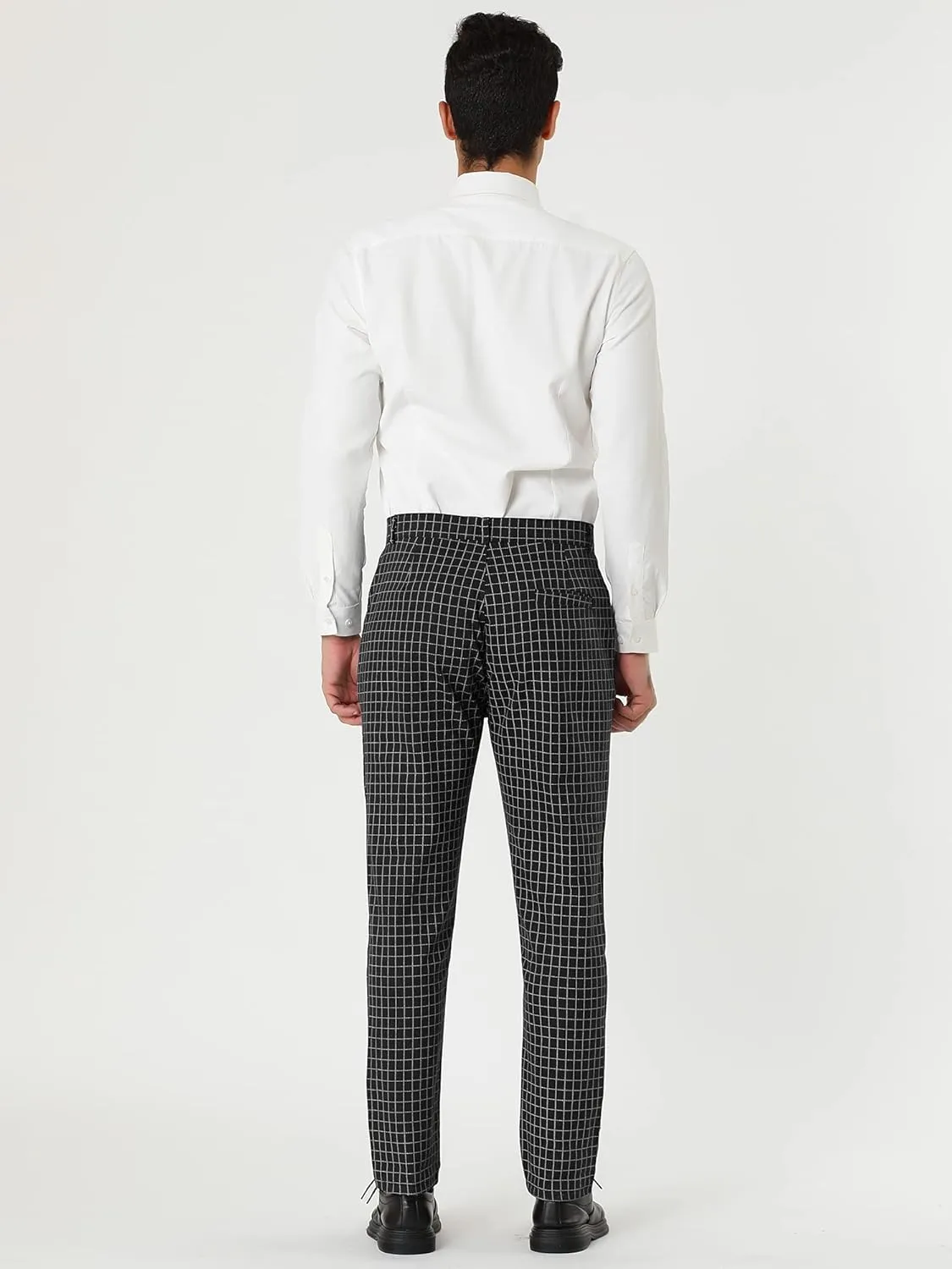Lars Amadeus Men's Business Pants Checked Printed Slim Fit Flat Front Plaid Dress Trousers