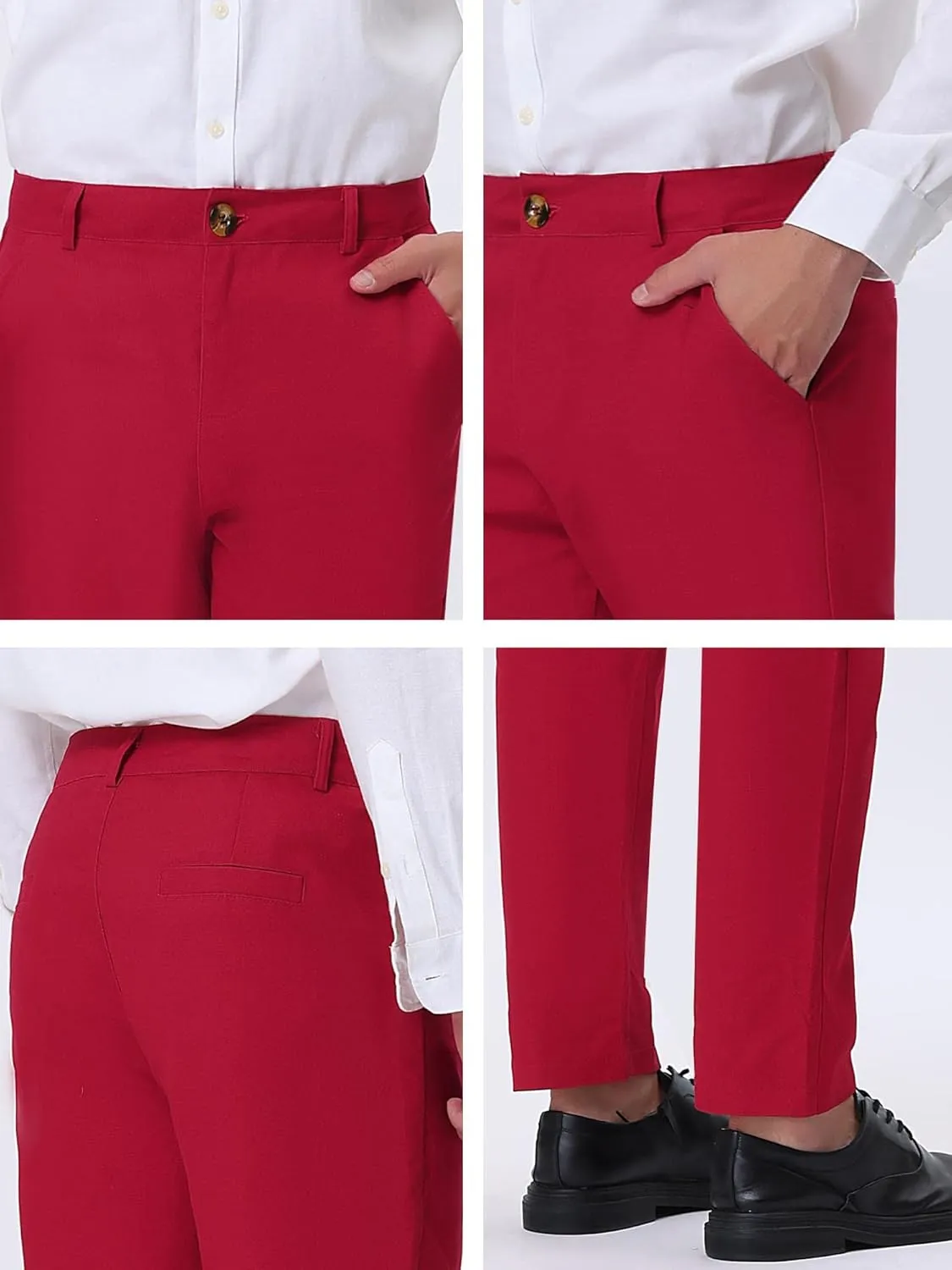 Lars Amadeus Solid Color Dress Pants for Men's Straight Fit Flat Front Chino Trousers