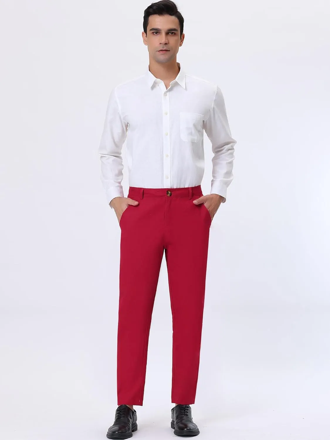 Lars Amadeus Solid Color Dress Pants for Men's Straight Fit Flat Front Chino Trousers