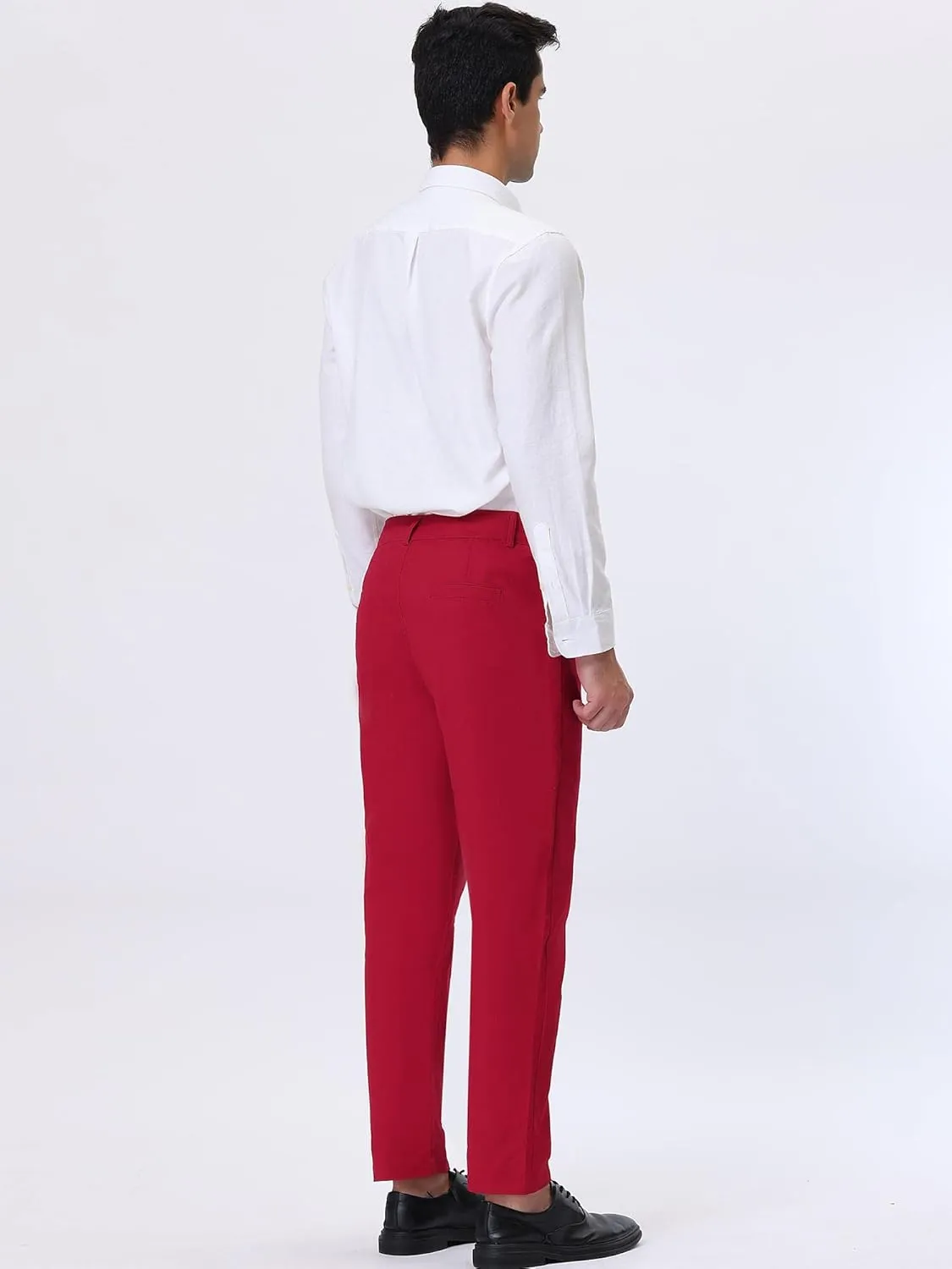 Lars Amadeus Solid Color Dress Pants for Men's Straight Fit Flat Front Chino Trousers