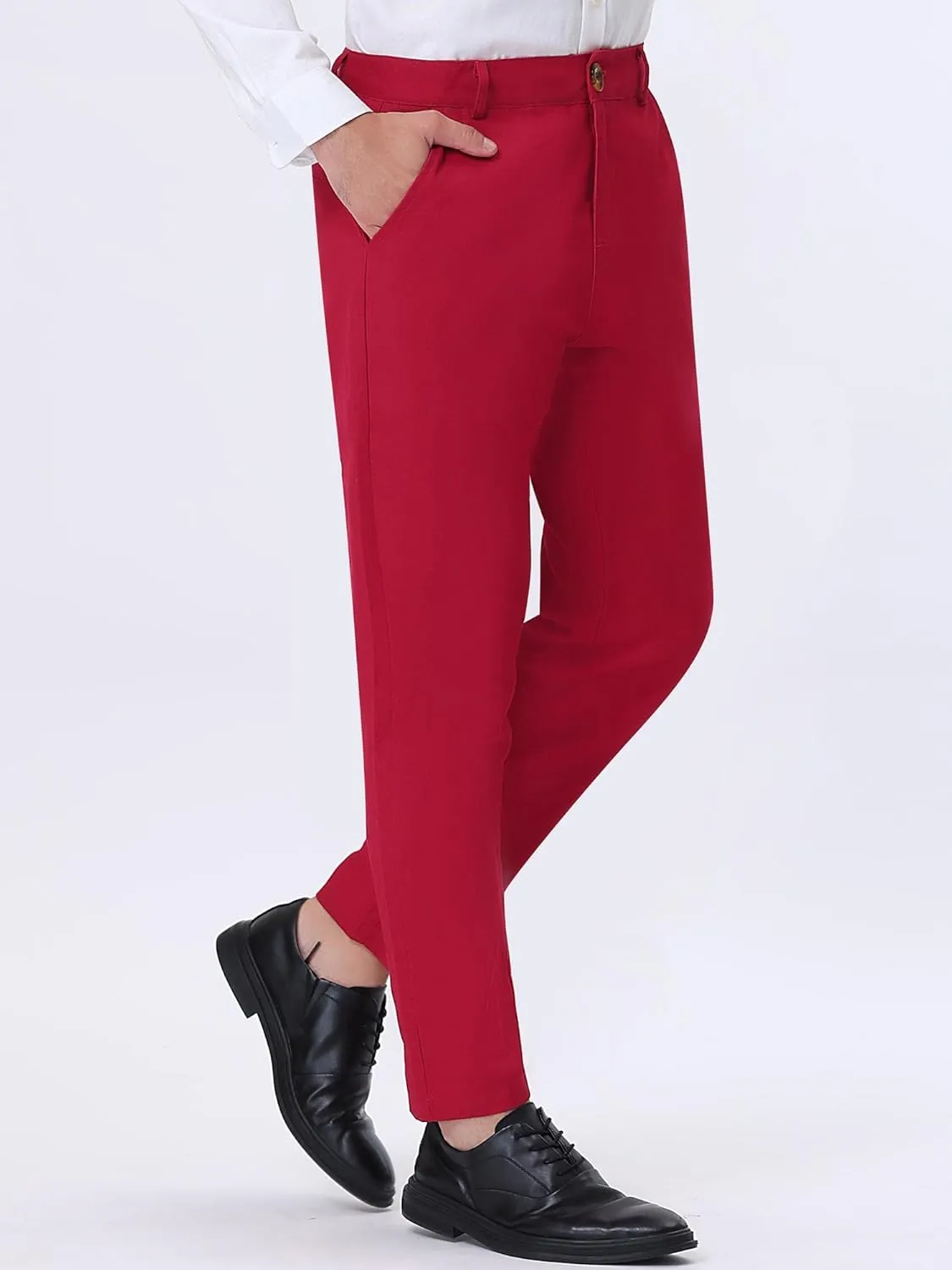 Lars Amadeus Solid Color Dress Pants for Men's Straight Fit Flat Front Chino Trousers