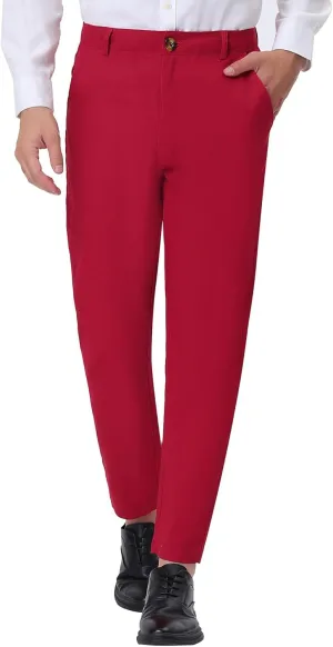 Lars Amadeus Solid Color Dress Pants for Men's Straight Fit Flat Front Chino Trousers