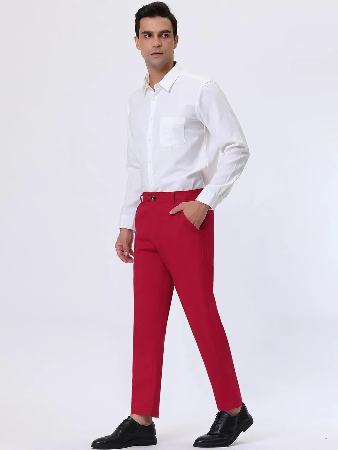 Lars Amadeus Solid Color Dress Pants for Men's Straight Fit Flat Front Chino Trousers