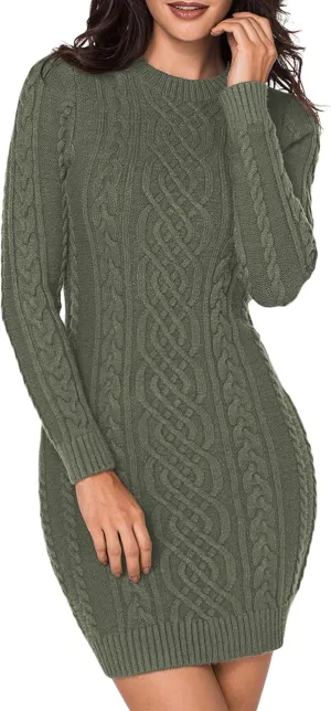 LaSuiveur Women's Bodycon Pullover Mini Sweater Dresses Crew Neck Cable Knit Cocktail Party Dress