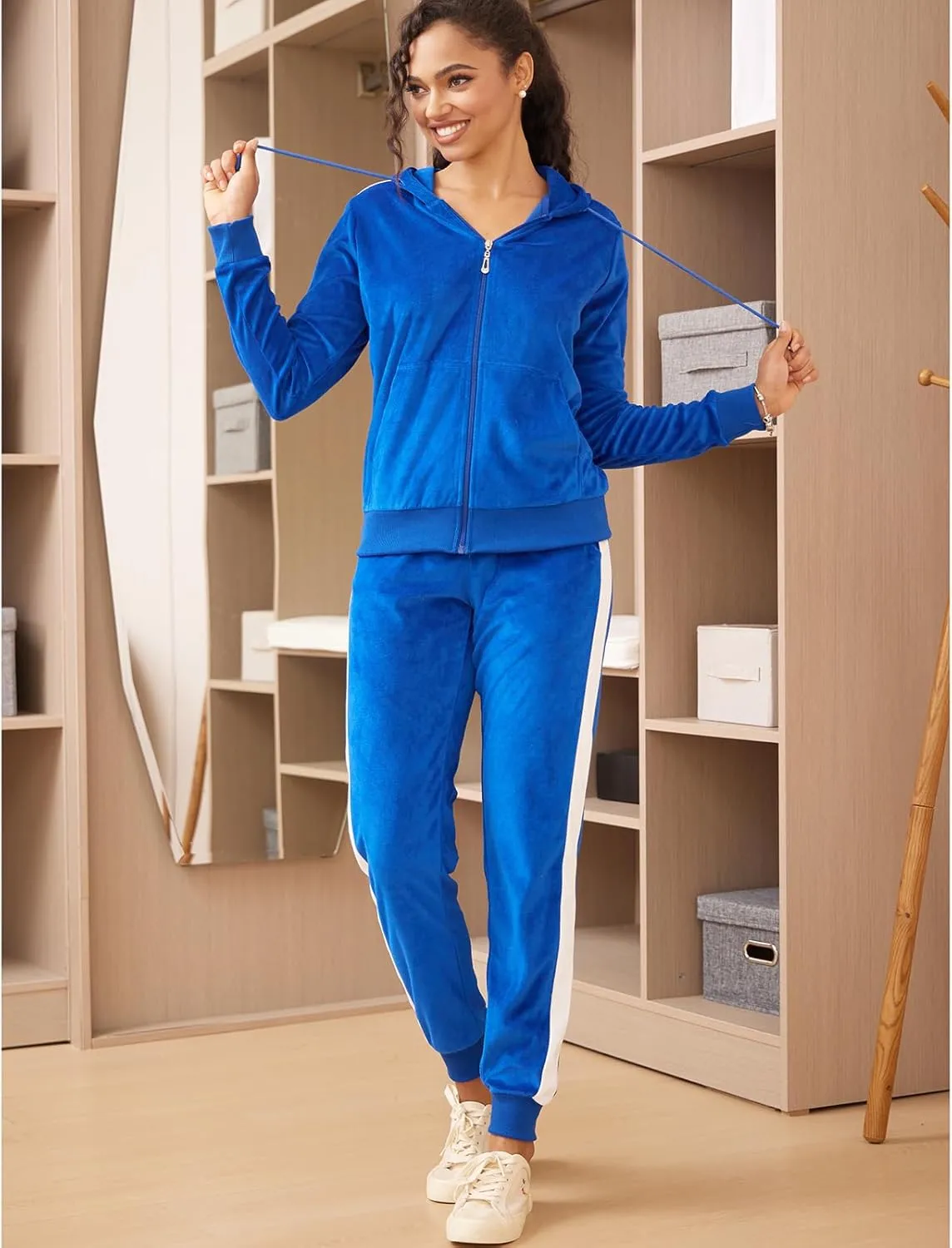 Leehanton Velour Tracksuit Womens Sweatsuits 2 Piece Set Zip Hoodie Sweatpants Outfits Velvet Jogging Suits