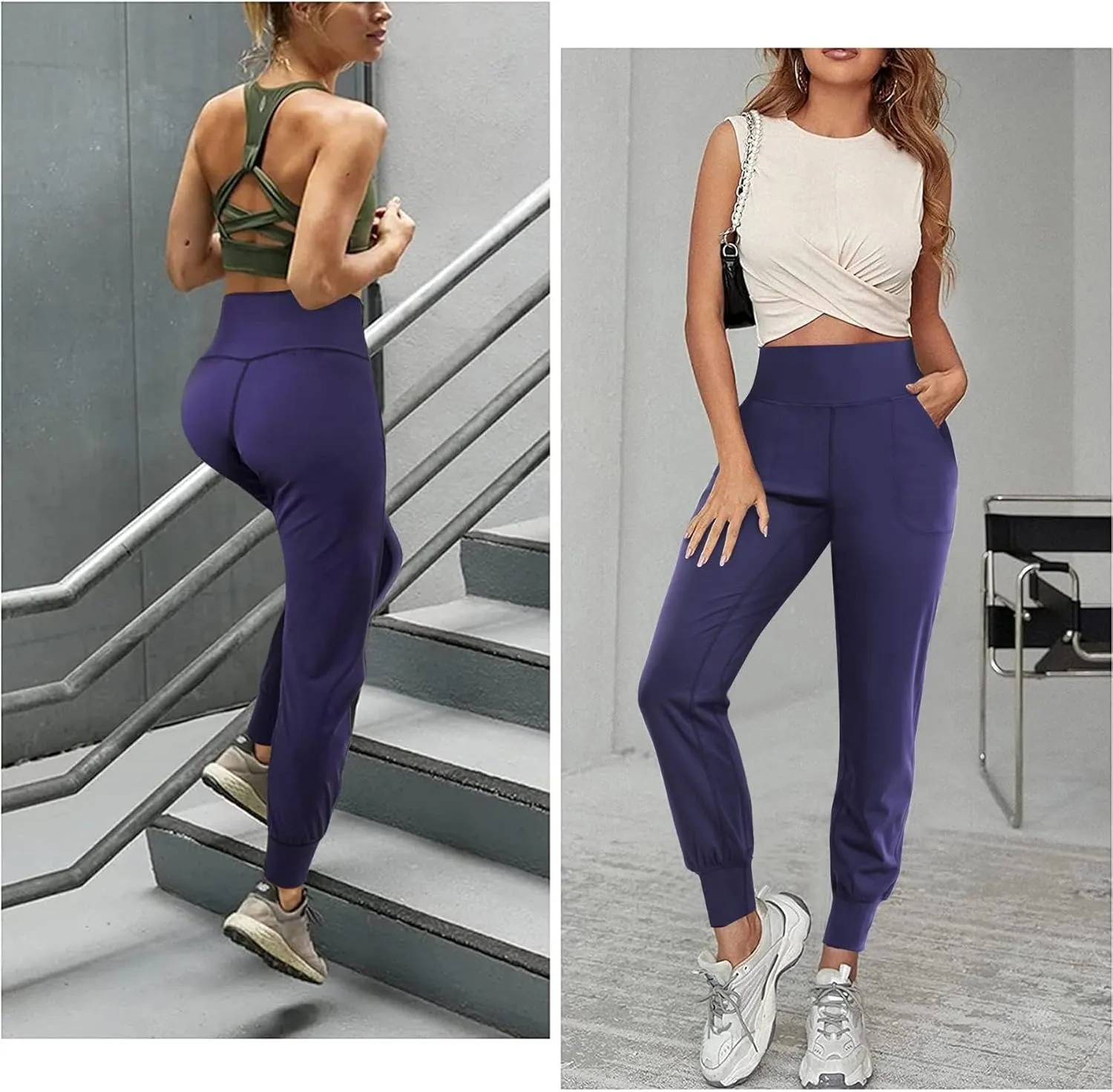 LEINIDINA Womens Jogger Pants High Waisted Sweatpants with Pockets Tapered Casual Lounge Pants Loose Track Cuff Leggings