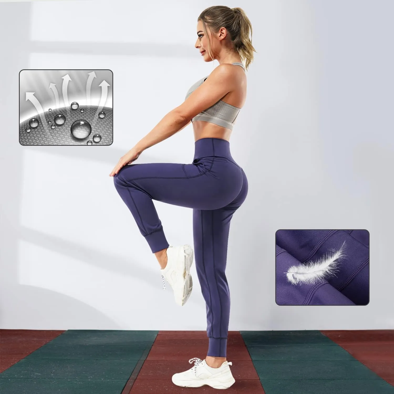 LEINIDINA Womens Jogger Pants High Waisted Sweatpants with Pockets Tapered Casual Lounge Pants Loose Track Cuff Leggings